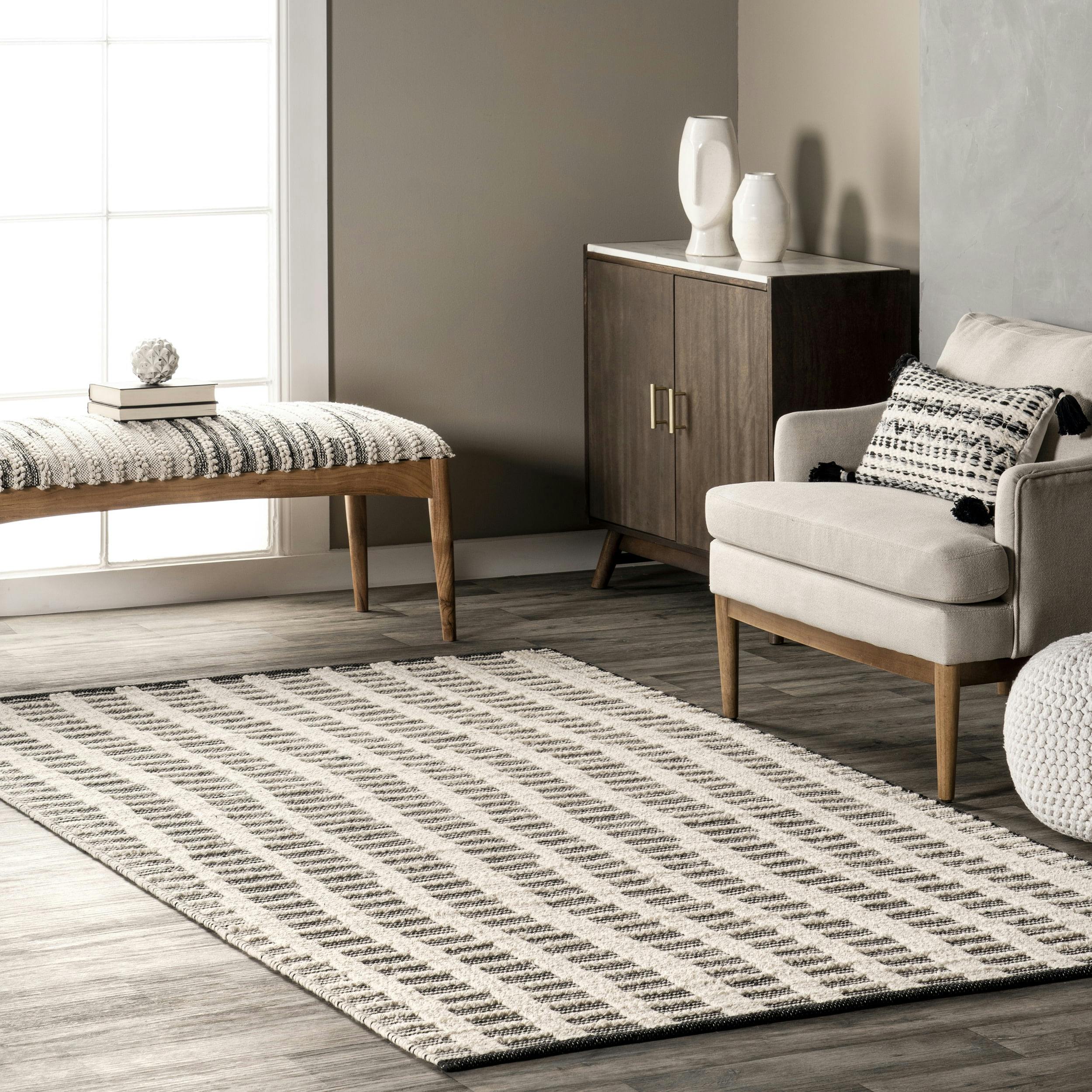 Parker Check 5'x8' Ivory Textured Wool Blend Area Rug