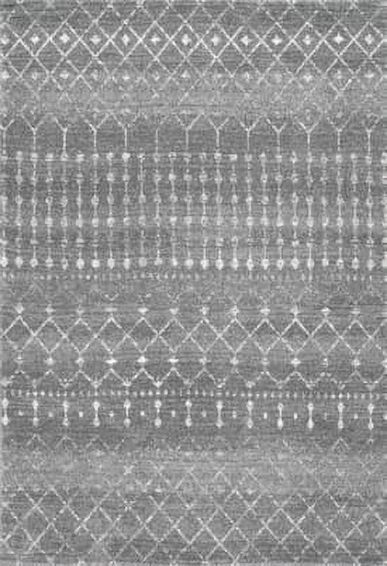 Reversible Dark Grey Moroccan Trellis 81'' Synthetic Area Rug