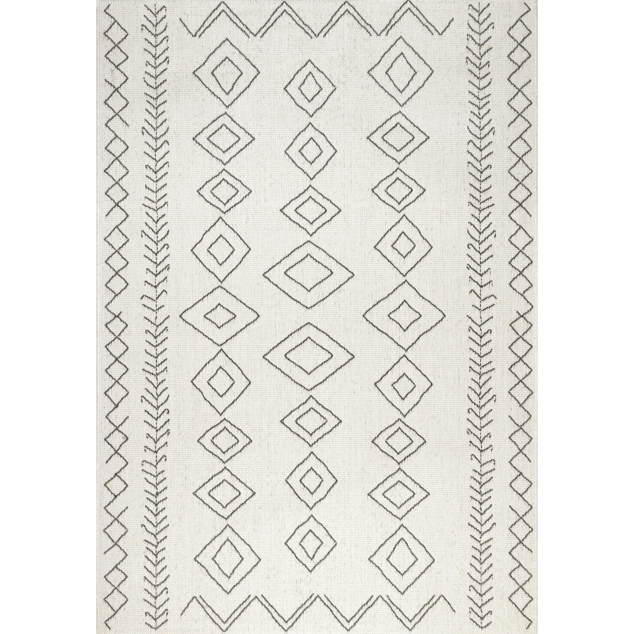 Ezri 10' Square Ivory Synthetic Indoor/Outdoor Moroccan Rug