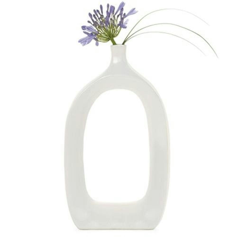 Modern 16" White Ceramic Oval Vase with Hollow Center for Weddings