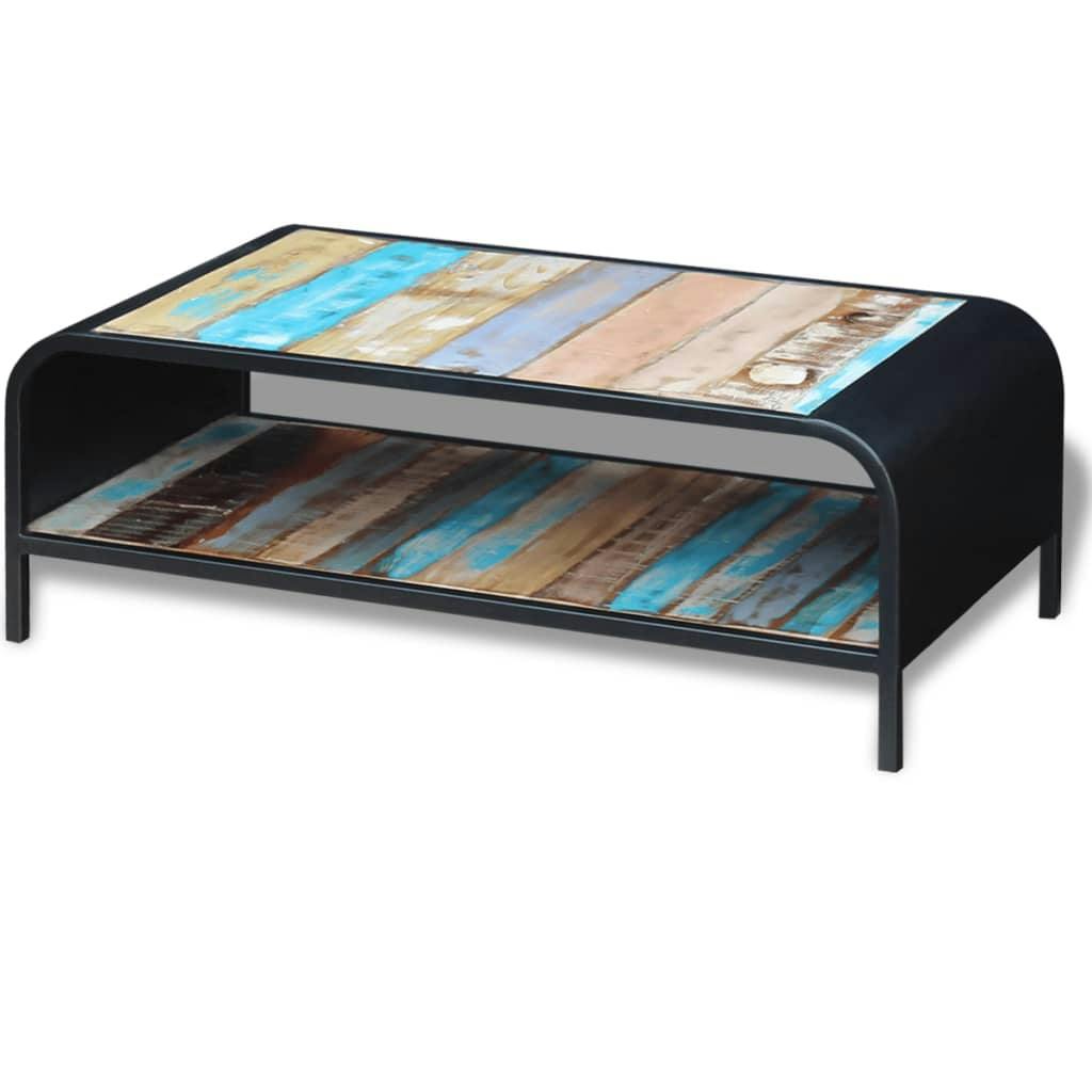Retro Reclaimed Wood and Metal Coffee Table with Lower Shelf