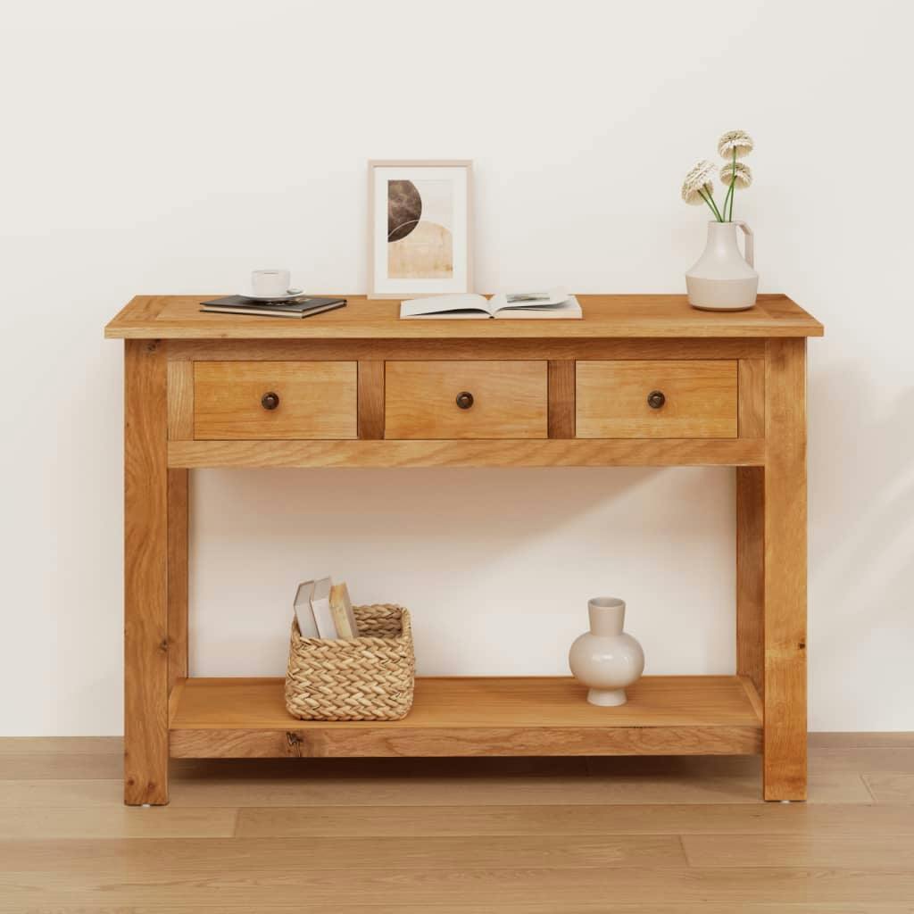 Solid Oak Wood Console Table with 3 Drawers and Shelf, 43.3"x13.7"x29.5"