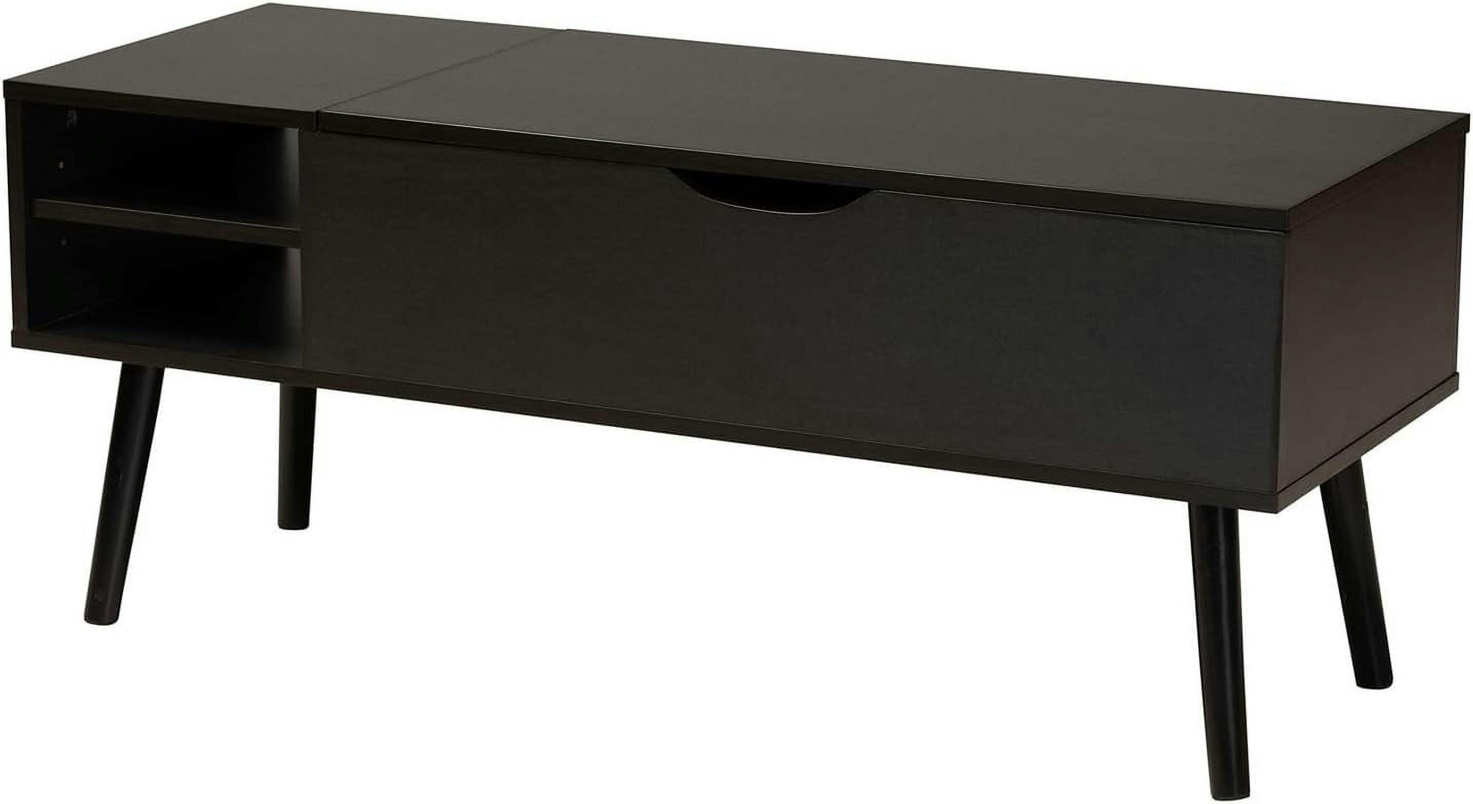 Roden Modern Two-Tone Black and Espresso Rectangular Wood Coffee Table with Lift-Top Storage