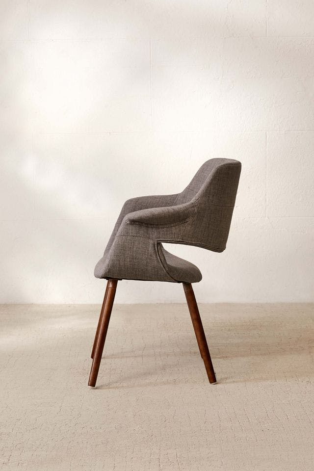 Mid-Century Modern Light Grey Parsons Arm Chair with Walnut Wood Legs