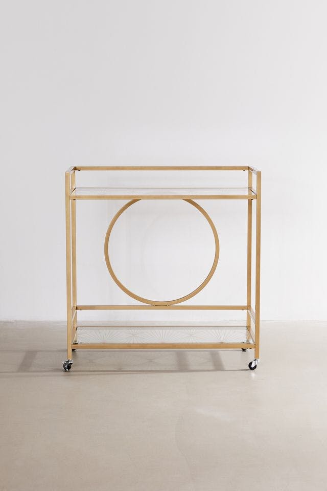 Claire Satin Gold Glass Bar Cart