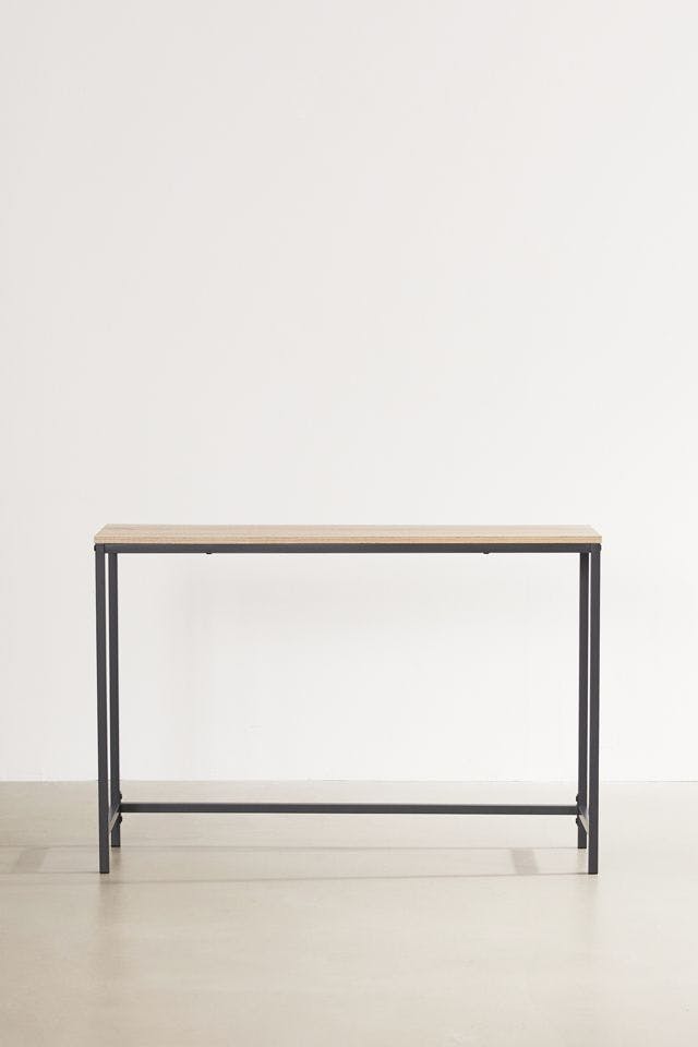 Charter Oak and Black Metal Slim Entryway Table with Storage