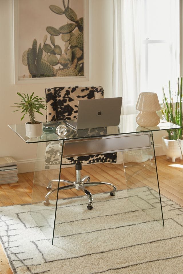 Glacier Contemporary 47'' Clear Tempered Glass Home Office Desk