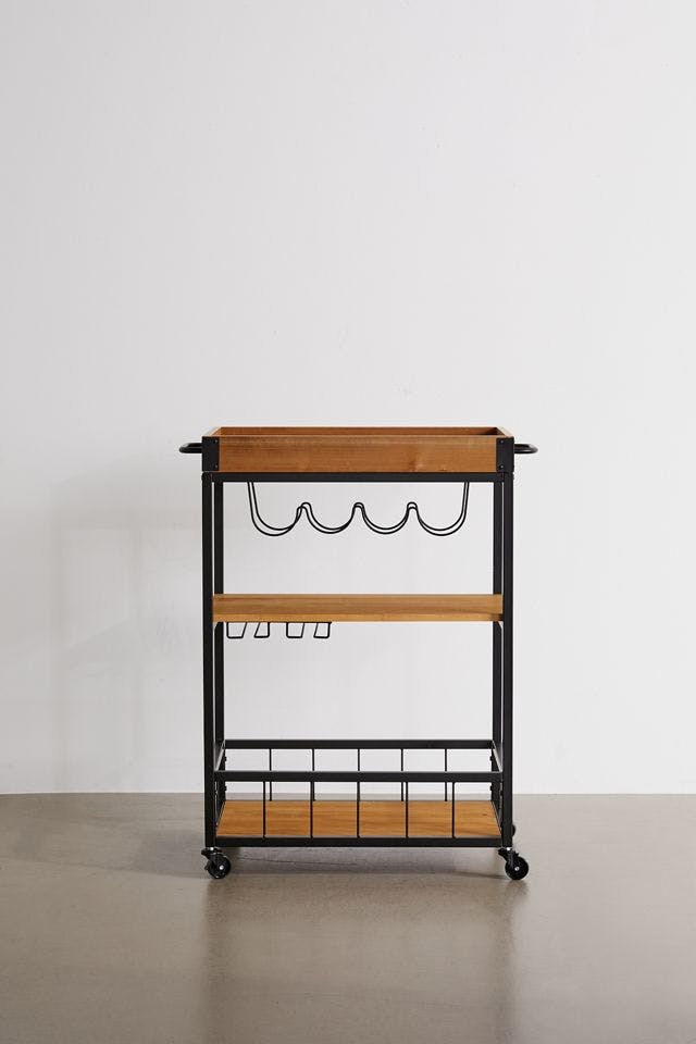 Frederic Industrial Rolling Bar Cart with Removable Tray