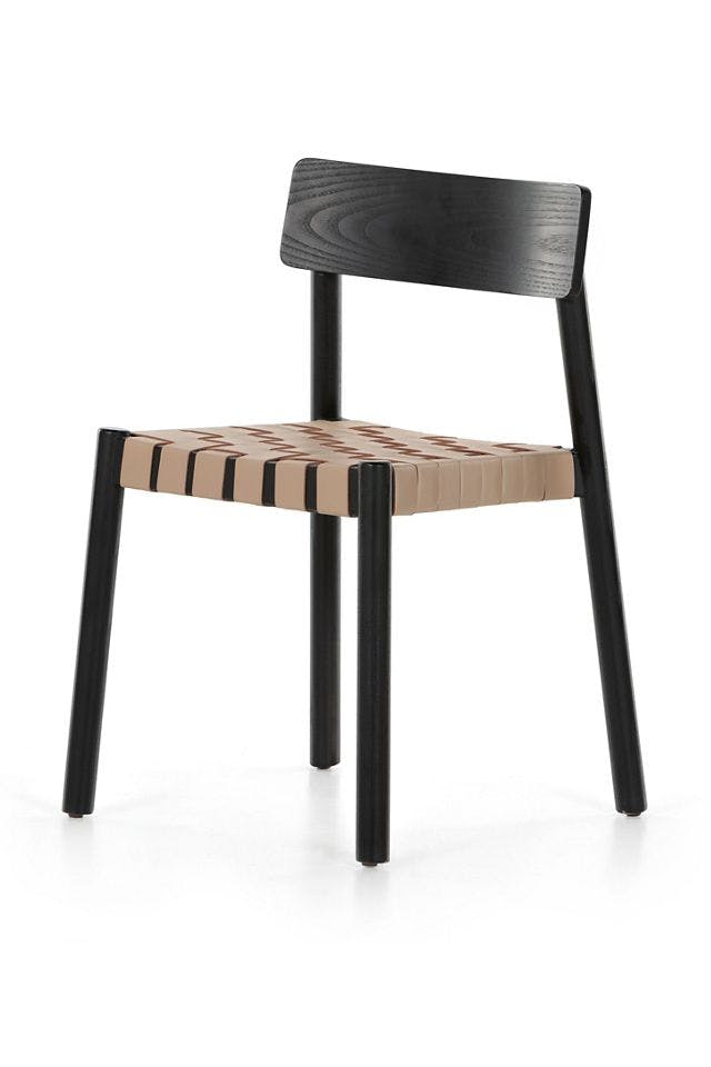 Beckett Black Ash Wood Beige Woven Leather Dining Chair