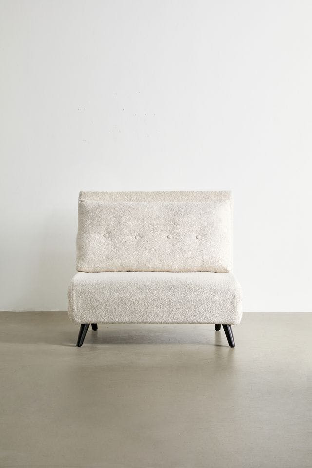 Esai White Sherpa Convertible Lounge Chair with Hairpin Legs