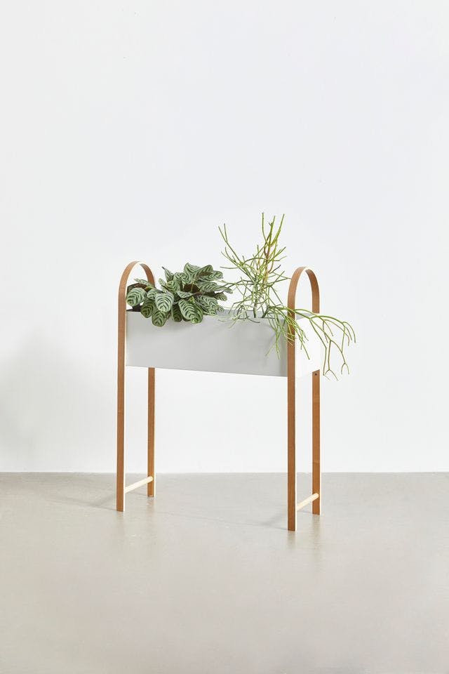 Bellwood White/Natural Elevated Planter with Storage Stand