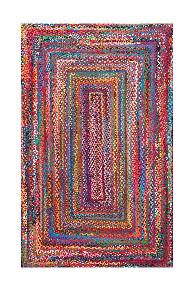 Bohemian Bliss Multicolor Stripe Hand Braided Cotton Rug, 4' x 6'