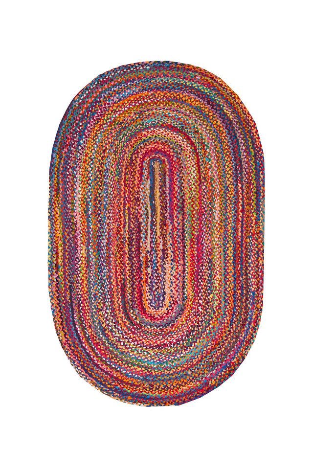 Bohemian Bliss Multicolor Stripe Hand Braided Cotton Rug, 4' x 6'