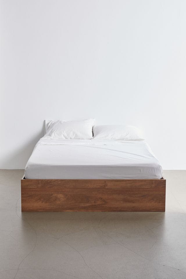 Grand Walnut Queen Platform Bed with Dual Storage Drawers