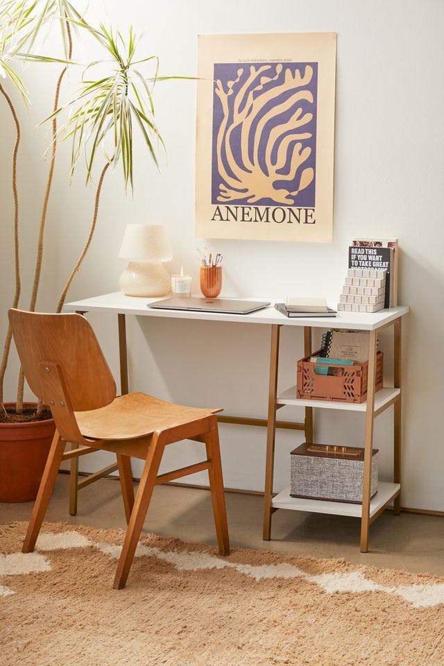 Remy White Modern Desk with Open Shelves