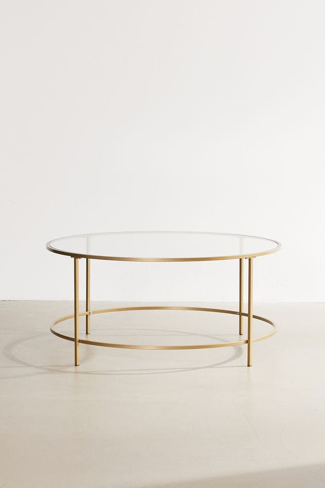 Claire Round Satin Gold Clear Glass Coffee Table