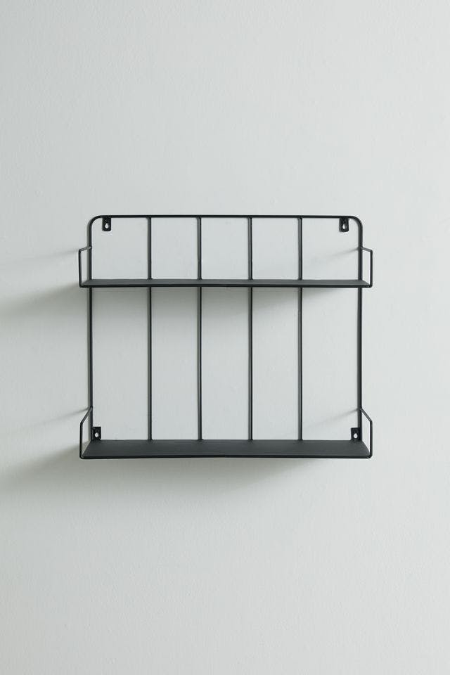 Sleek Duo-Tier Black Steel Floating Wall Shelf