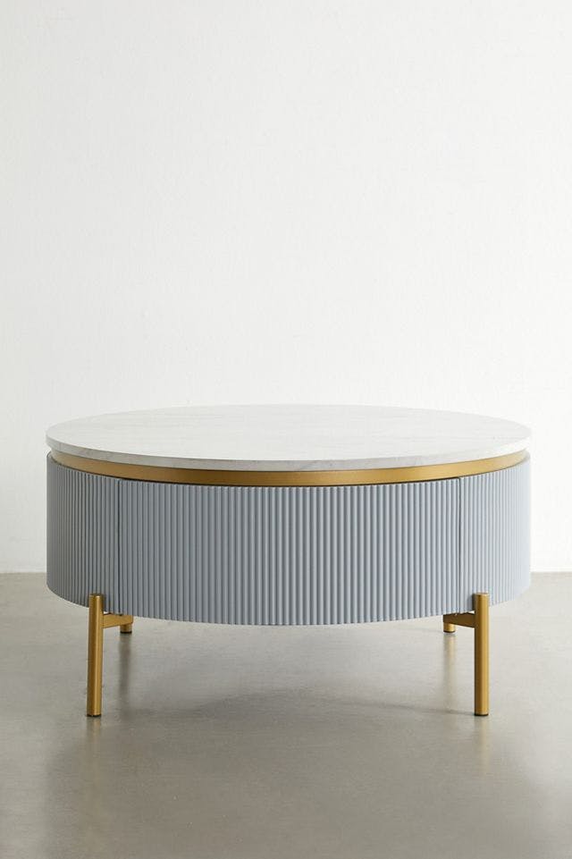 Deco Mist Gold & White Round Marble Cocktail Table with Storage