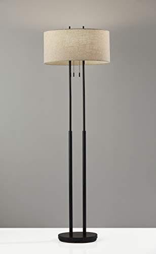 Set of 2 Antique Bronze Floor Lamps with Taupe Textured Shades