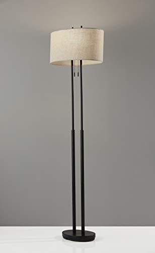 Set of 2 Antique Bronze Floor Lamps with Taupe Textured Shades