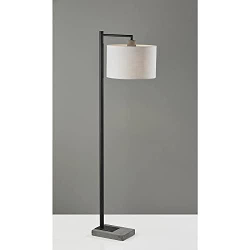 Industrial Arc White Textured Fabric Floor Lamp with Cement Base