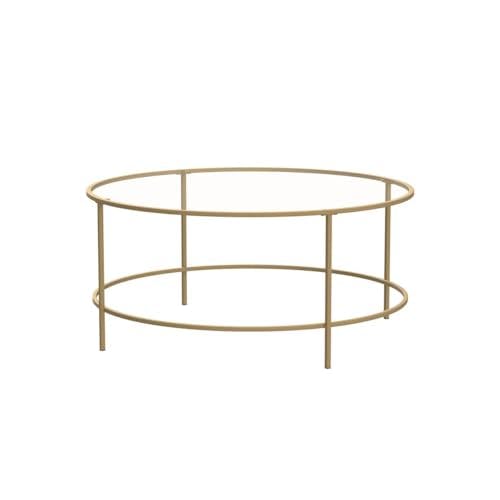 Luxurious Satin Gold 38" Round Coffee Table with Glass Top