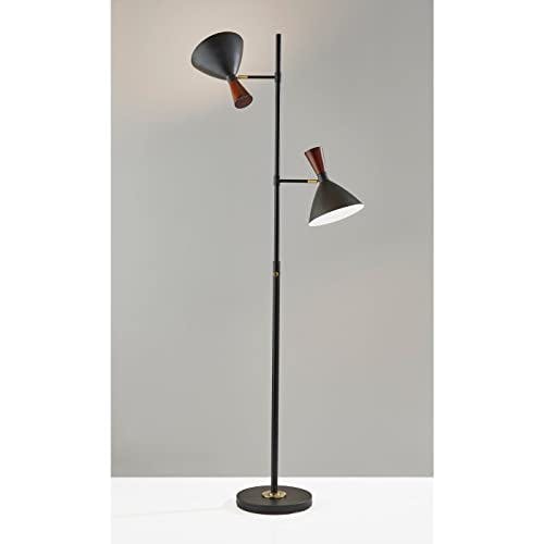 Mid-Century Modern Black and Walnut Adjustable Floor Lamp