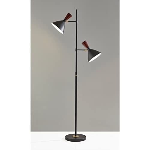 Mid-Century Modern Black and Walnut Adjustable Floor Lamp