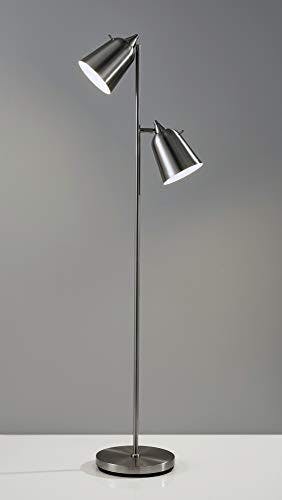 Sleek Brushed Steel Dual Adjustable Shades Floor Lamp