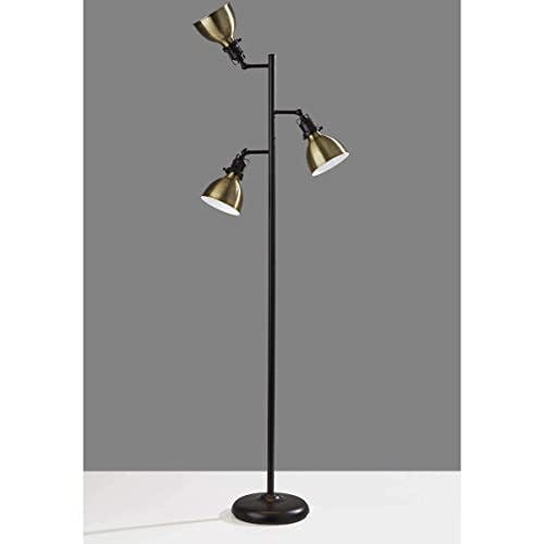 Antique Brass & Bronze Adjustable Triple-Head Outdoor Floor Lamp