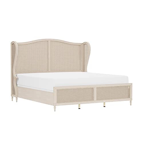 Antique White King Sausalito Bed with Cane Wingback Design