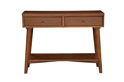 Mid-Century Acorn Brown Mahogany Console Table with Storage