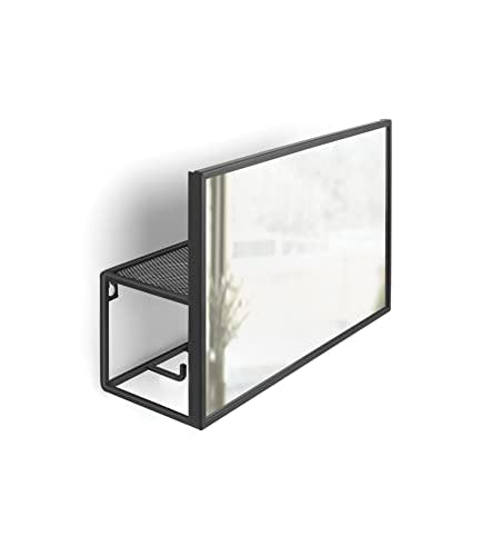 Classic Black Metal Framed Rectangular Wall Mirror with Storage