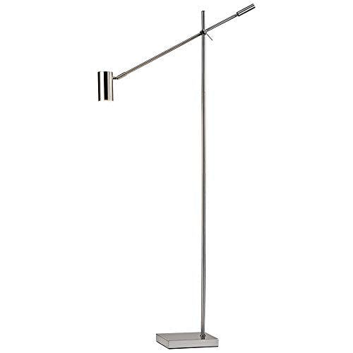 Sleek Brushed Steel LED Floor Lamp with Touch Sensor and Adjustable Arm