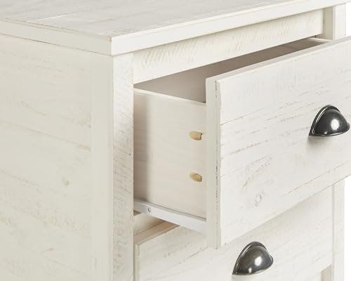 Baja Rustic Shabby White Solid Wood 2-Drawer Nightstand