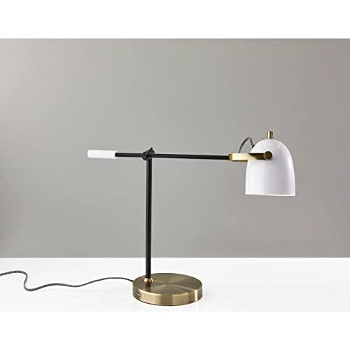 Casey Adjustable Black, White & Antique Brass Desk Lamp