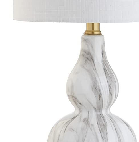 20.5" Mini Glass LED Table Lamp with White Linen Shade