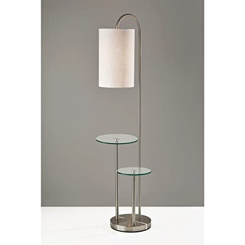 Modern Brushed Steel 66" Shelf Floor Lamp with Clear Glass Tops