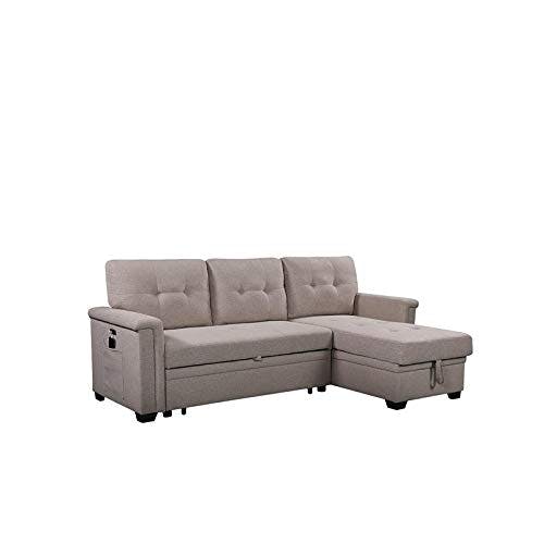 Ashlyn Light Gray Tufted Fabric Sectional with USB Ports and Storage