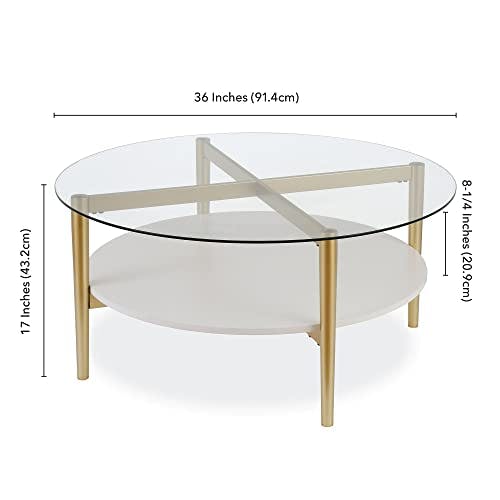 Mid-Century Brass and White Lacquer Round Coffee Table with Glass Top