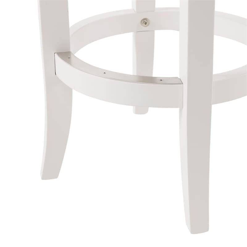 Elegant Backless Counter Height Stool in White Leather & Rubberwood