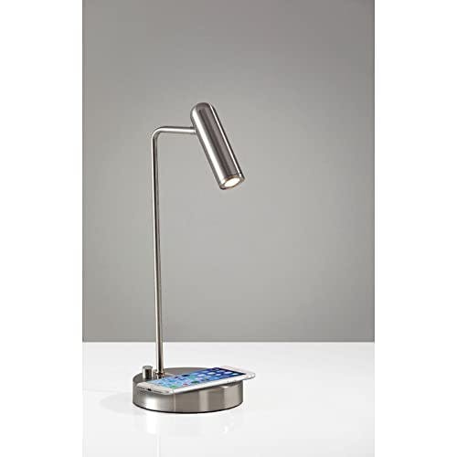 Avon 17" Brushed Steel LED Desk Lamp with USB and Wireless Charging