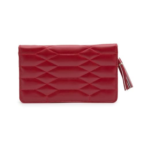 Elegant Red Leather Quilted Jewelry Portfolio with Tassel