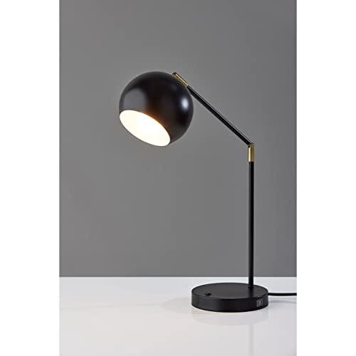 Adjustable Mid-Century Modern Black and Brass Desk Lamp