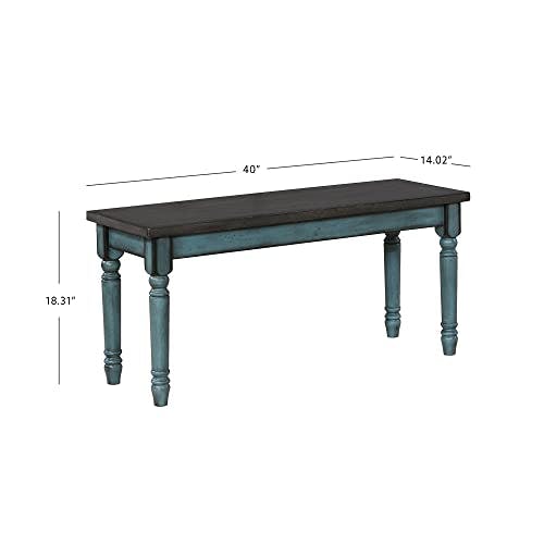Willow 40" Teal Blue and Smoke Farmhouse Solid Wood Bench