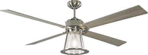 Rockland 60" Brushed Steel Ceiling Fan with Weathered Oak Blades and LED Light