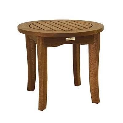 Curved Leg Eucalyptus 20" Round Outdoor End Table in Brown Umber