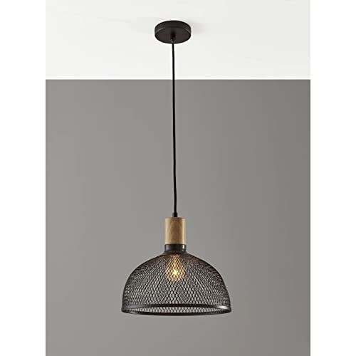 Matte Black Metal & Wood Industrial Pendant Lamp