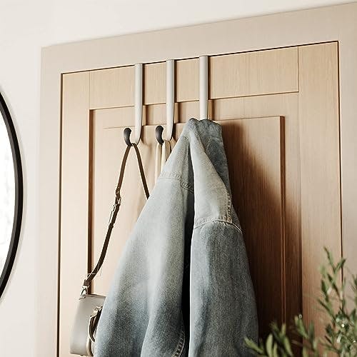 Sleek Nickel and Black Rubber Over-the-Door Triple Towel Hook