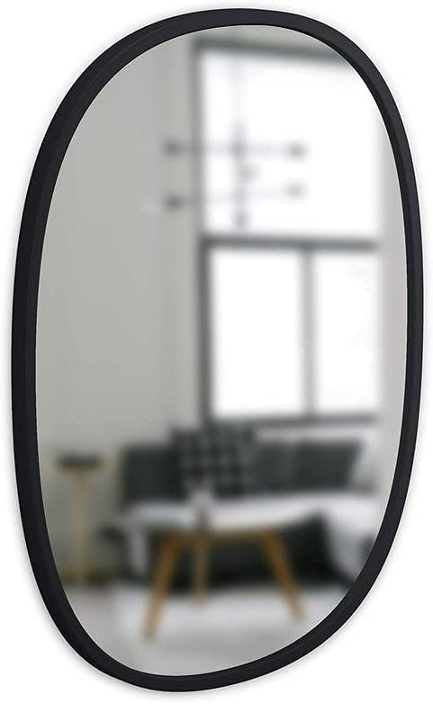Sleek Modern Oval Hub Wall Mirror 18"x24" in Black